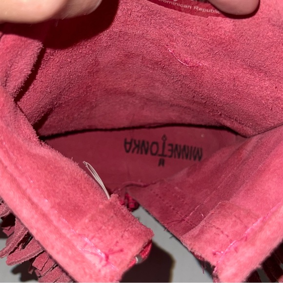 MINNETONKA Moccasin 3 Layer PINK Fringe Suede Boots Shoes Zip Girls 4 •MUST SEE• - Picture 6 of 12